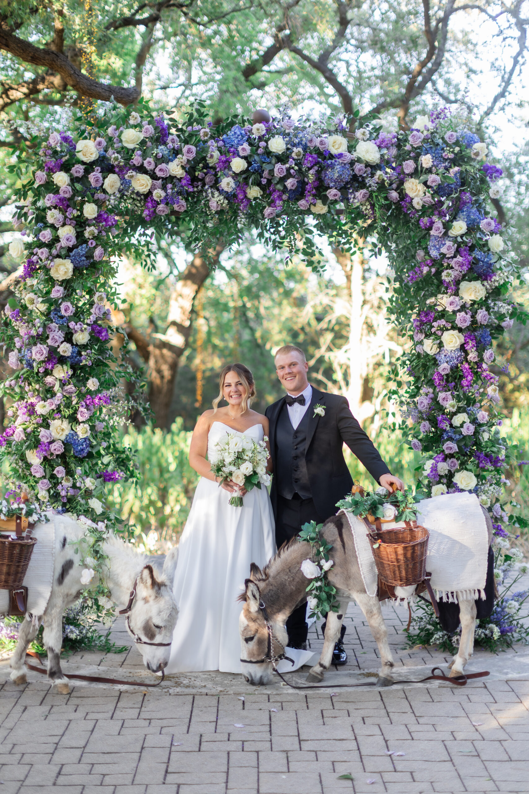 Bride and Groom portrait at wedding alter at Sacred Oaks at Campy Lucy